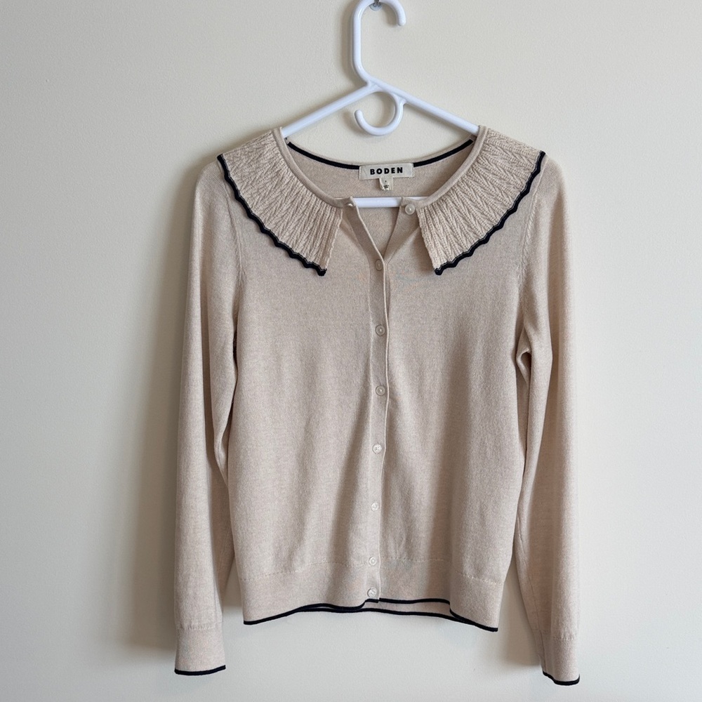 Boden Beige Cardigan with Black Accents